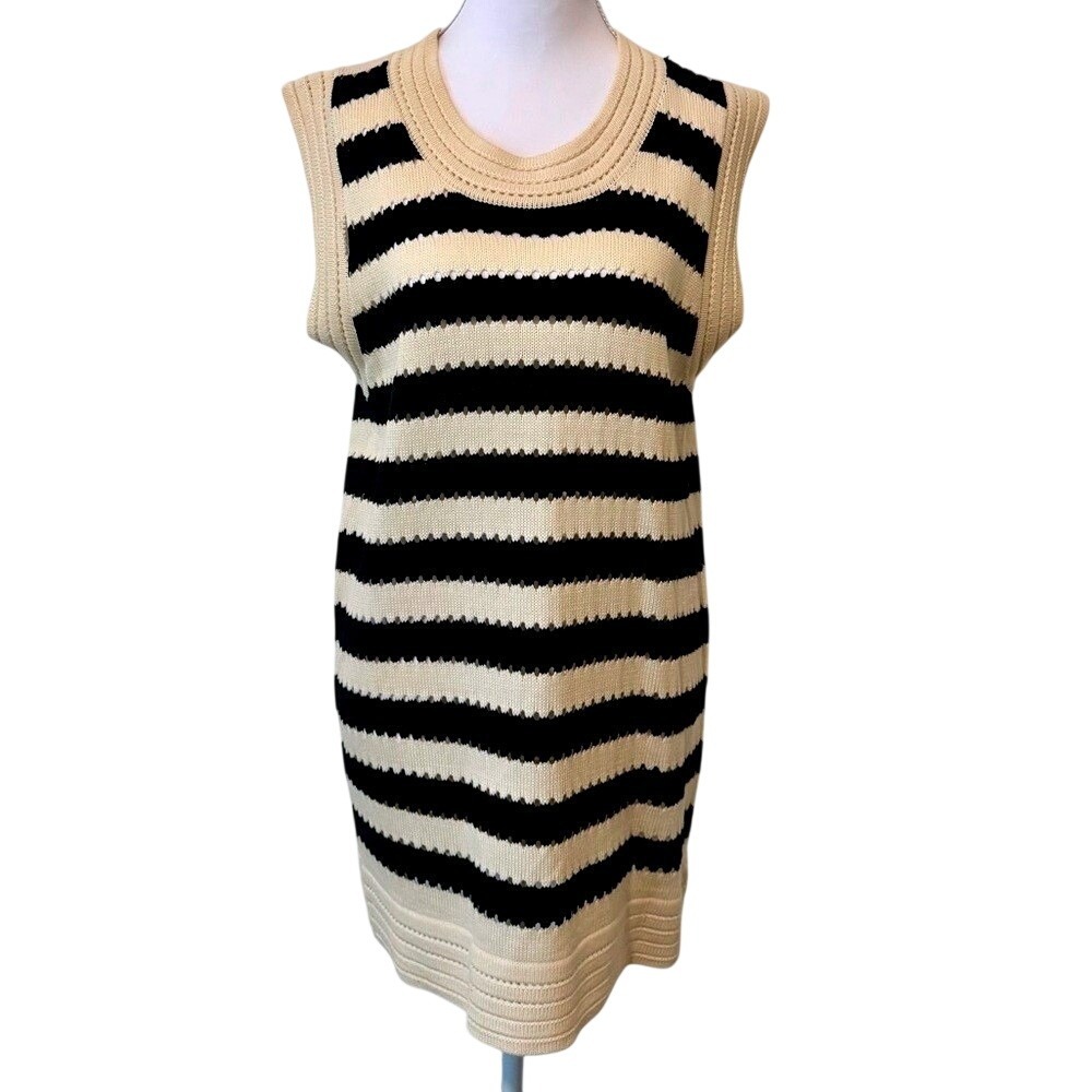 Commense Knit Mini Dress Black & Cream Striped Never Worn Size Small